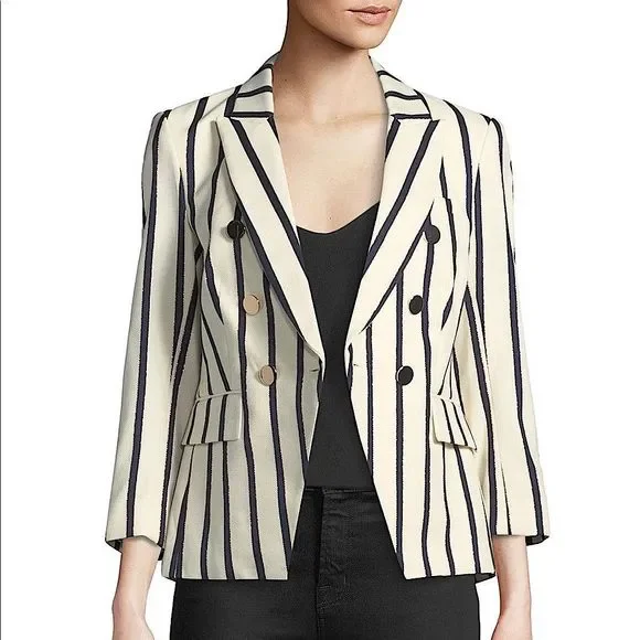 NEW VERONICA BEARD Empire Striped Double Breasted Style One-Button Dickey Jacket - Picture 2 of 10